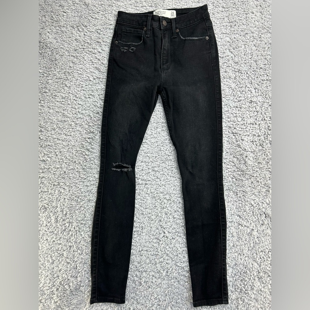 Abercrombie and Fitch Jeans Womens 24 Super Skinny High Rise Black Denim Holes